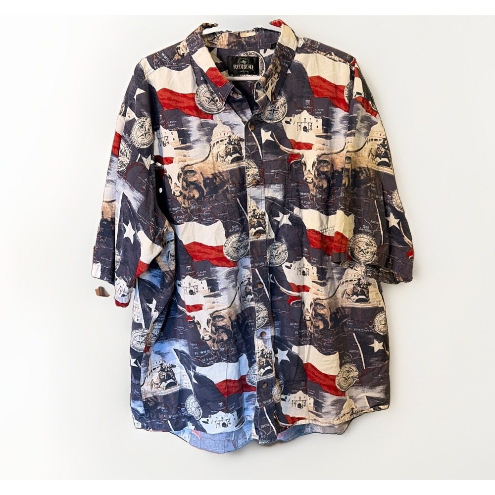 Redhead Patriotic USA Texas Men's 2XL Button Down Shirt